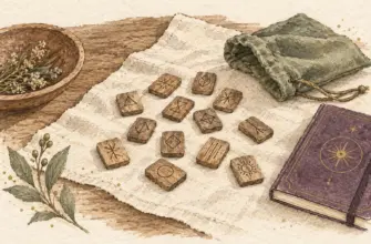 Деревянные плашки с геометрическими знаками на льняной ткани